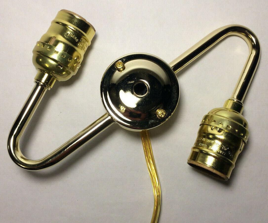 New Wired S - Type 2 - Arm Lamp Cluster Body w/ Keyless Sockets, Brass Plated LC408K - Stone Door Lamps