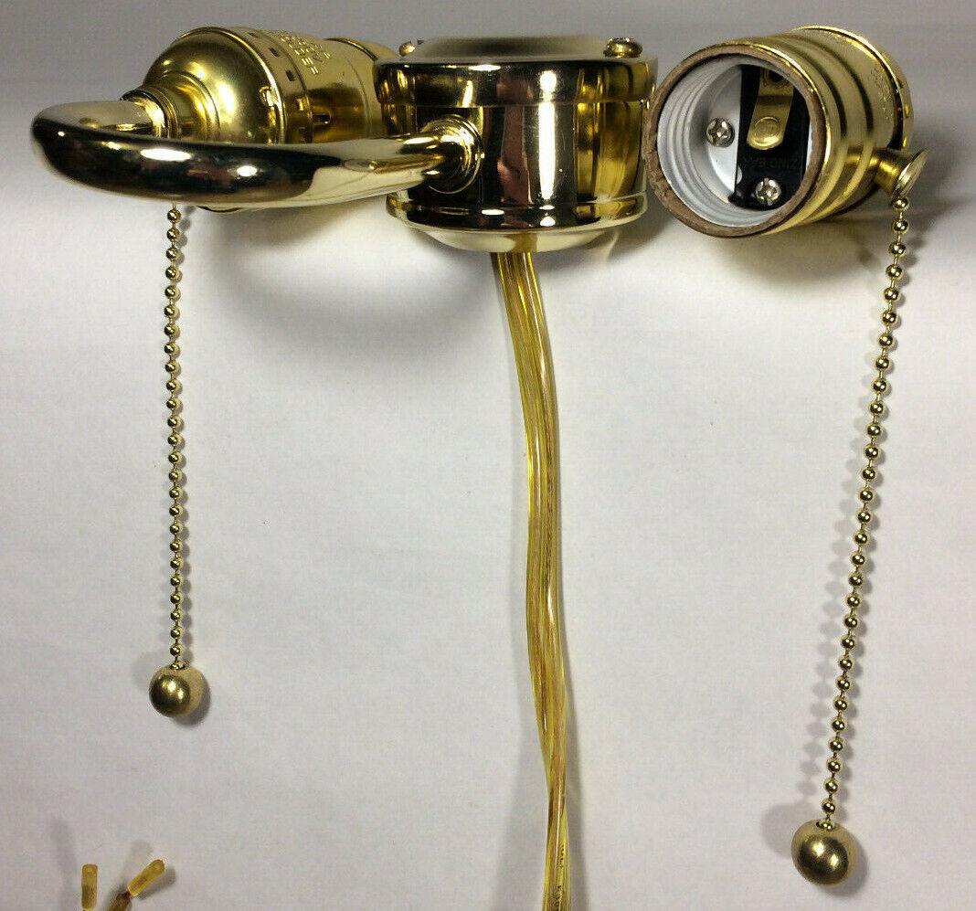 New Wired S - Type 2 - Light Lamp Cluster w/ Pull Chain Sockets, Brass Finish #LC412 - Stone Door Lamps