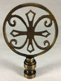 New 1 15/16" Brass Cross Lamp Harp Finial, Antique Brass Finish, 1/4-27F, #LF343