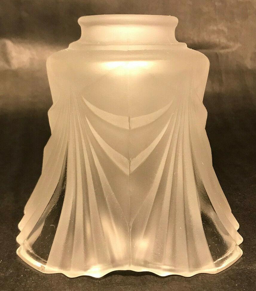 New Paneled Art Deco Crystal Etched Fixture Shade, Clear Panels, 2 1/4" Fitter - Stone Door Lamps