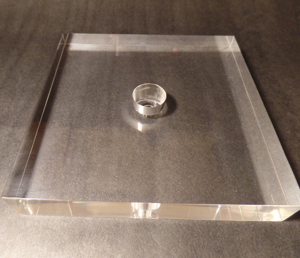 New 6" Diameter Clear Square Acrylic Lamp Base Break w/ Counter Sunk Center Hole