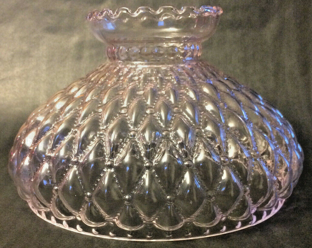 New 10" Student Lamp Shade Pink Crystal Glass Diamond Quilted, Crimp Top, #SH408