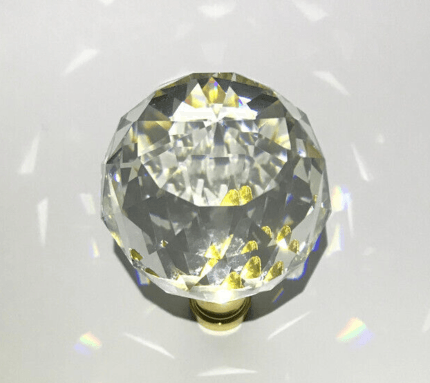 New 2 5/8" Lead Crystal Lamp Finial With Brass Base, 1/4 - 27F Tap, #CF003 - Stone Door Lamps