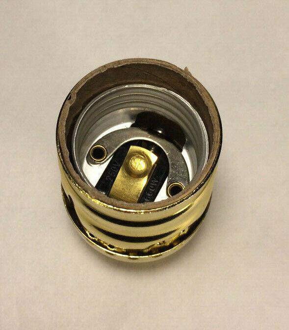 New Short Keyless Lamp Socket, Medium Base (E26), Brass Plated, U.L. #CS348 - Stone Door Lamps