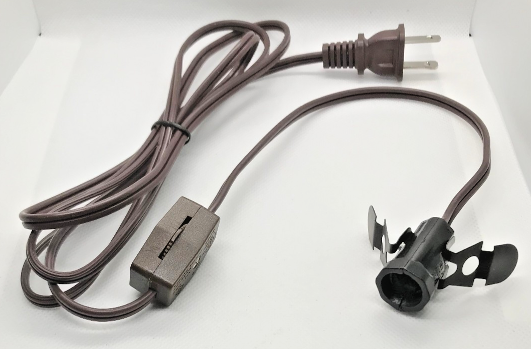 NEW 6' Brown 18/2 Lamp Cord Set w/ Rotary Switch & Candelabra Socket Clip, SPT-1