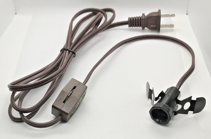 NEW 6' Brown 18/2 Lamp Cord Set w/ Rotary Switch & Candelabra Socket Clip, SPT-1