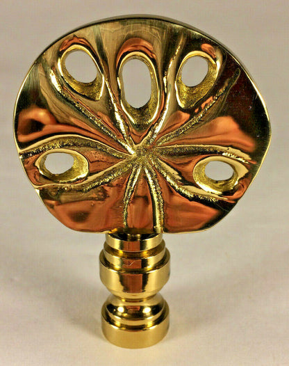 New 2 1/2" Sand Dollar Cast Brass Lamp Harp Finial, Polished & Lacquered #LF067