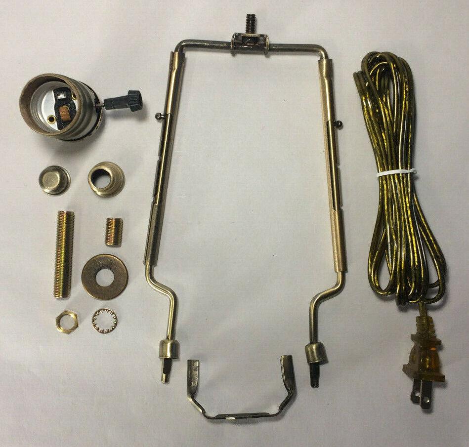 New Table Lamp Wiring Kit W/ Adjustable (9" - 11") Antique Harp,3 Way Socket, Cord - Stone Door Lamps
