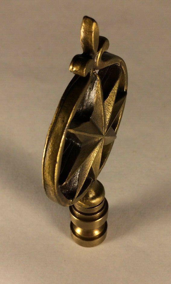 New 3 1/8" Cast Metal Lamp Harp Finial With Antique Finish, 1/4-27F Tap LF026A