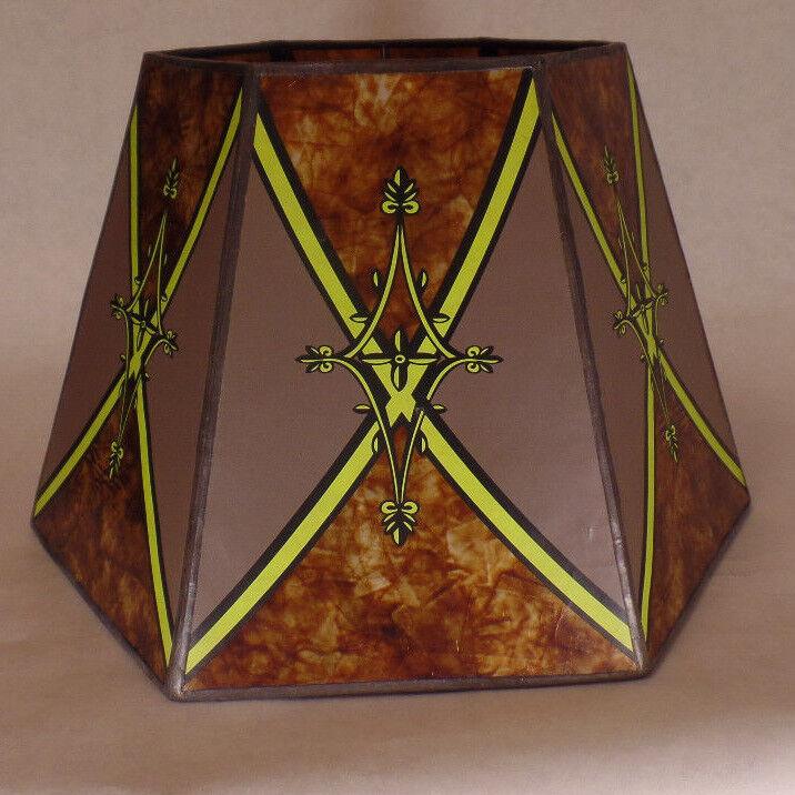 7"x12"x7 1/2" Decorated Antique Amber Hexagon Style Mica UNO Floor Lamp Shade 