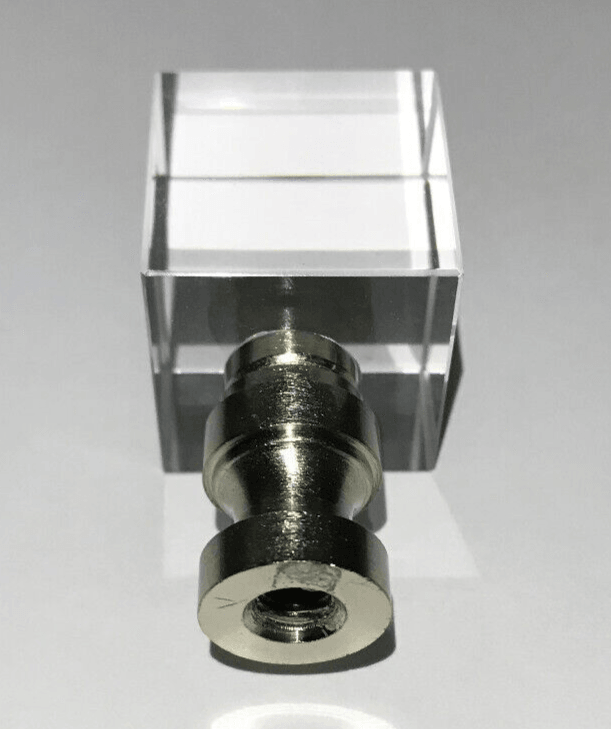 New Clear Crystal Cube Lamp Finial, Satin Nickel Brass Base, 1 3/4" ht., 1/4 - 27 - Stone Door Lamps
