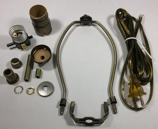 Table Lamp Wiring Kit 10"Antique Finish Harp Push Thru Socket Antique Brass Cord - Stone Door Lamps