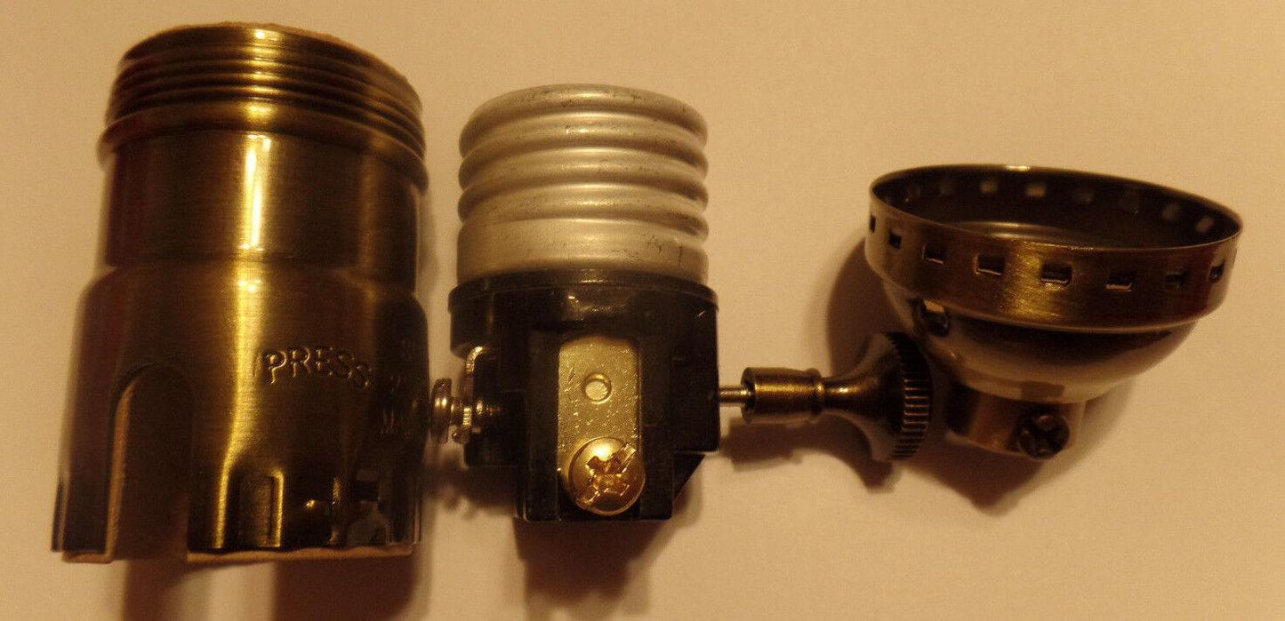 3 - way Uno Thread Antique Brass Early Electric Industrial Style Lamp Socket 270A - Stone Door Lamps