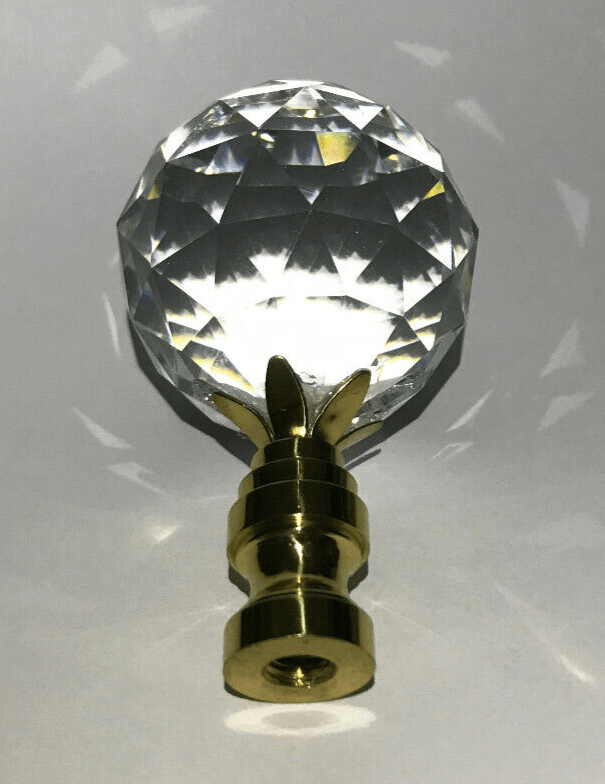 New 2 5/8" Lead Crystal Lamp Finial With Brass Base, 1/4 - 27F Tap, #CF003 - Stone Door Lamps