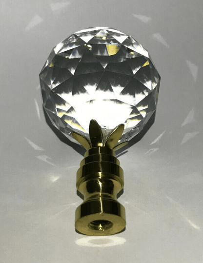 New 2 5/8" Lead Crystal Lamp Finial With Brass Base, 1/4 - 27F Tap, #CF003 - Stone Door Lamps