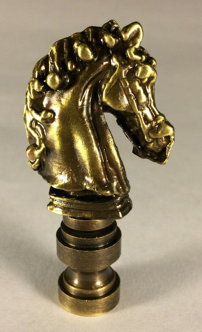 New 2 1/4" Solid Brass Knight Horse Lamp Harp Finial, Antique Finish #LF122A