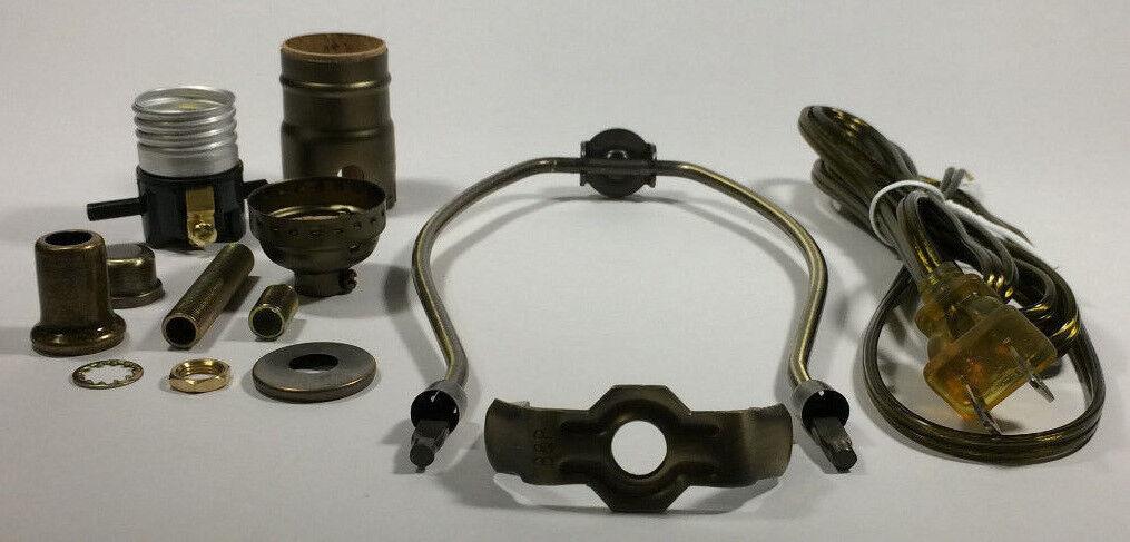 Table Lamp Wiring Kit 6" Antique Finish Harp,Push - Thru Socket,Antique Brass Cord - Stone Door Lamps