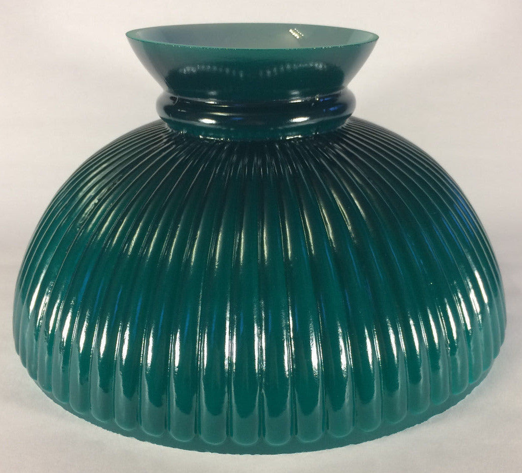 New 10" Opal Glass Ribbed Student Lamp Shade With Dark Green Painted Background