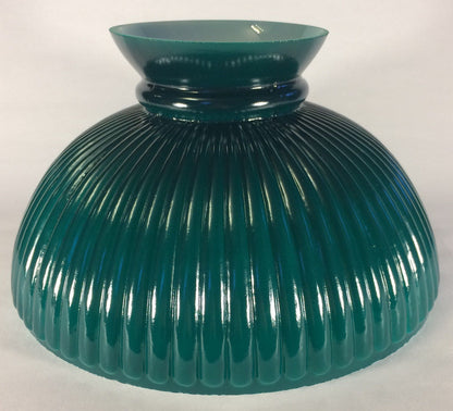 New 10" Opal Glass Ribbed Student Lamp Shade With Dark Green Painted Background