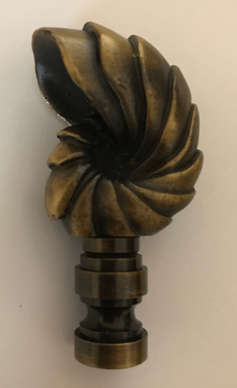New 2 1/2" Brass Nautilus Seashell Lamp Finial, Antique Brass Finish, 1/4 - 27 Tap - Stone Door Lamps