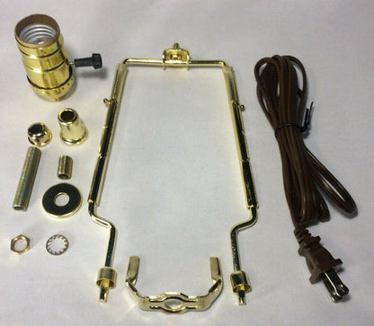 New Table Lamp Wiring Kit w/ Adjustable (9" - 11") Brass Harp, 3 - Way Socket, Cord - Stone Door Lamps