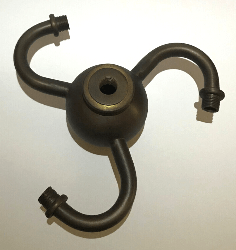 New 3 Spiral Arm Heavy Brass Antique Bronze Lamp Cluster, 5" Across 1/8F #LC459B - Stone Door Lamps