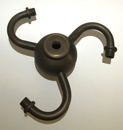 New 3 Spiral Arm Heavy Brass Antique Bronze Lamp Cluster, 5" Across 1/8F #LC459B - Stone Door Lamps