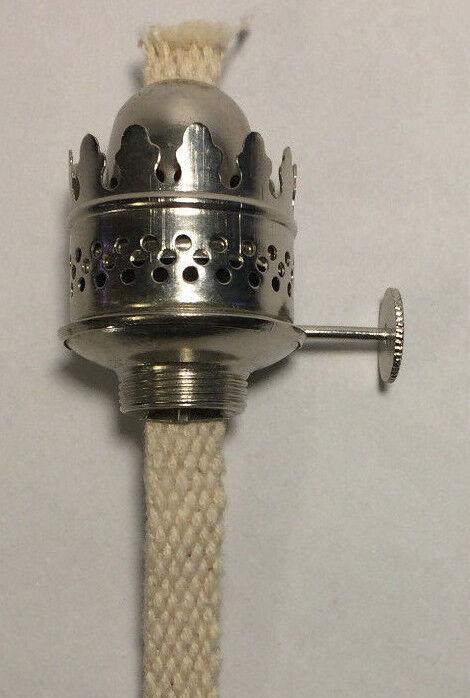 New Nickel Plated,Solid Brass Nutmeg Miniature Oil Lamp Burner with wick #OB600N - Stone Door Lamps