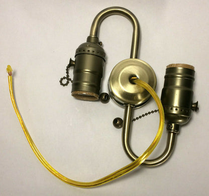 New Wired S-Type 2-Light Lamp Cluster w/ Pull Chain Sockets, Antique Finish 412A