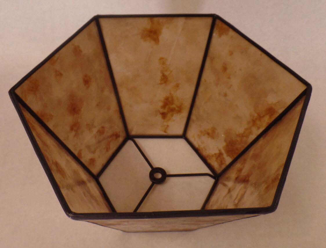 7" x 12" x 7 1/2" Onyx Color Hexagon Style Mica Bridge Floor Lamp Shade #703s - Stone Door Lamps