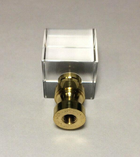 New Clear Crystal Cube Lamp Harp Finial, Brass Base, 1 3/4" ht., 1/4 - 27 #LF090P - Stone Door Lamps