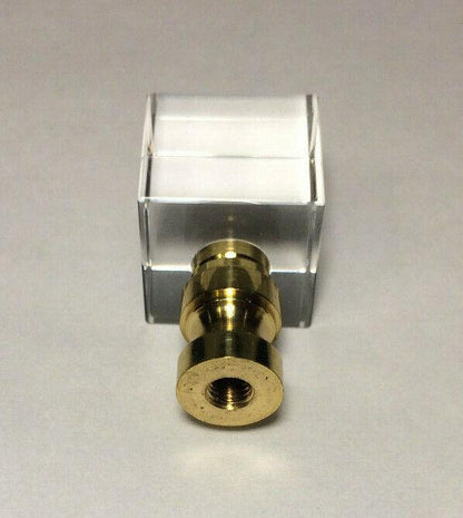 New Clear Crystal Cube Lamp Harp Finial, Brass Base, 1 3/4" ht., 1/4 - 27 #LF090P - Stone Door Lamps