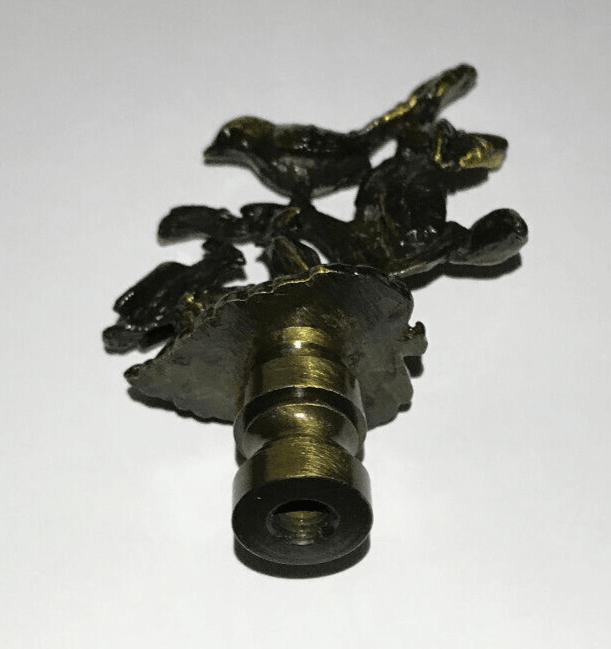 New 2 7/8" Cast Brass Birds On Branch Lamp Finial w/ Antique Finish, 1/4 - 27F Tap - Stone Door Lamps