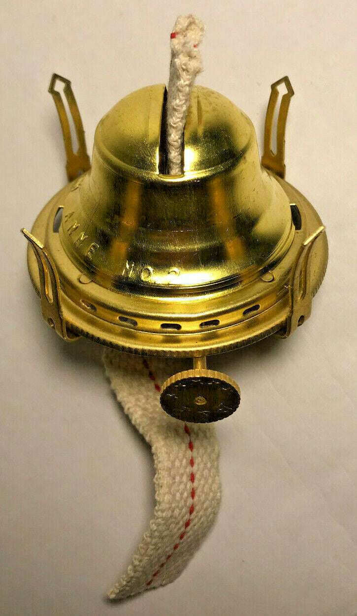 New #2 Solid Brass Queen Anne Oil Lamp Burner W/ Wick, For 3" Base Chimney OB622