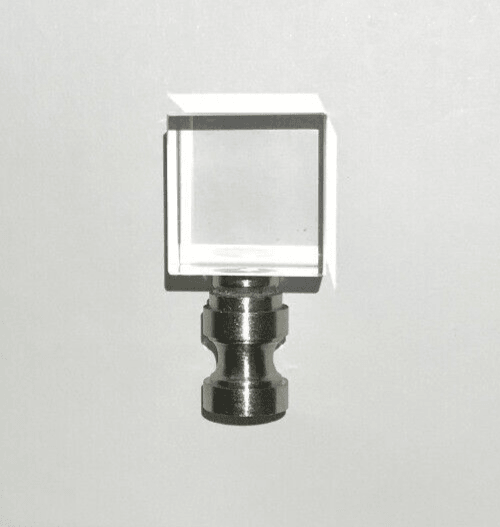 New Clear Crystal Cube Lamp Finial, Satin Nickel Brass Base, 1 3/4" ht., 1/4 - 27 - Stone Door Lamps