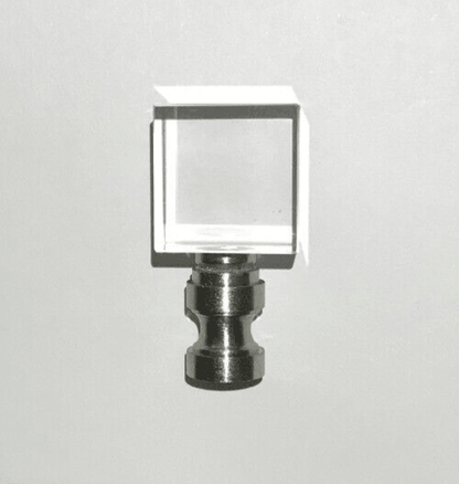 New Clear Crystal Cube Lamp Finial, Satin Nickel Brass Base, 1 3/4" ht., 1/4 - 27 - Stone Door Lamps