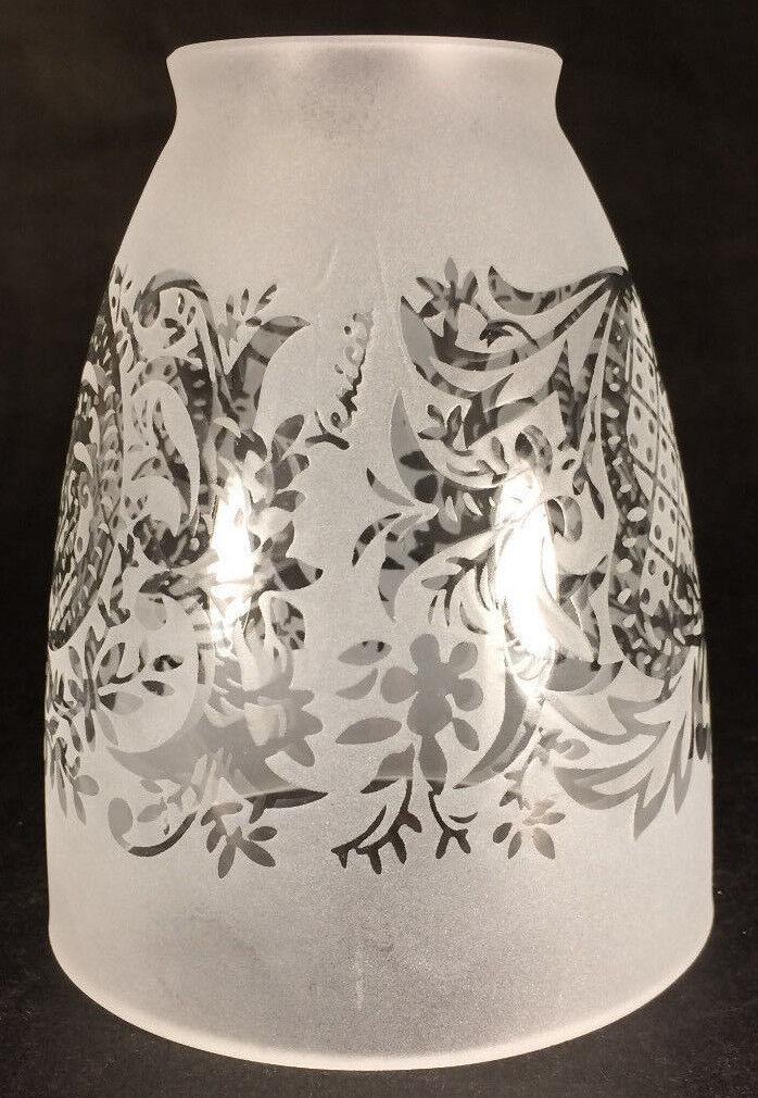 New 2 1/4" Fitter, 5" Ht. Venicia Satin Etched Fixture Shade With Clear Filigree - Stone Door Lamps