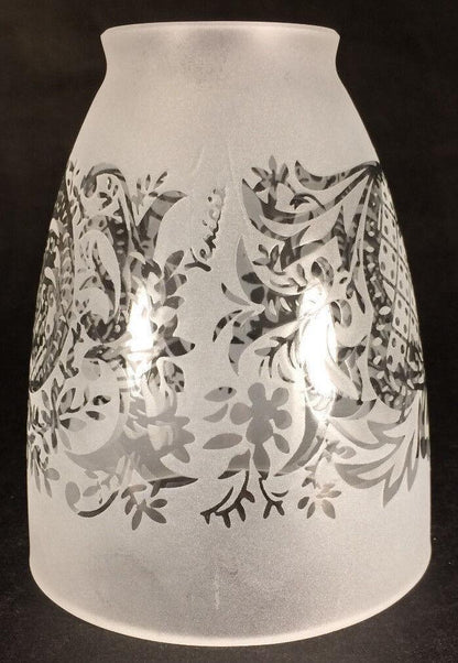 New 2 1/4" Fitter, 5" Ht. Venicia Satin Etched Fixture Shade With Clear Filigree - Stone Door Lamps