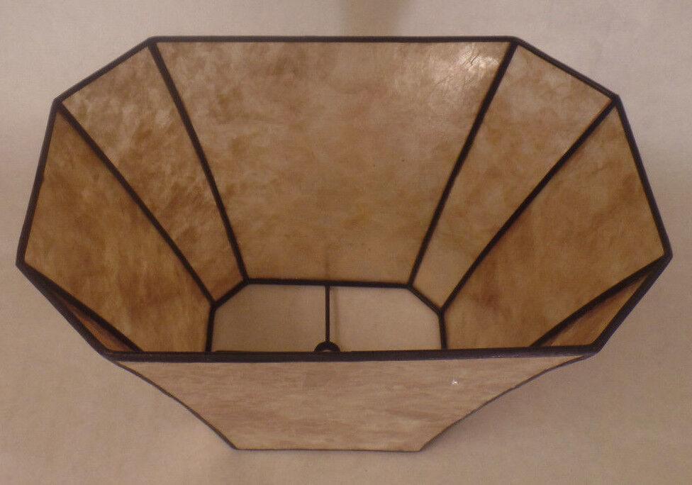 New Rectangle Mica Lamp Shade Parchment Color Cut Corner Copper Foil Frame 707N - Stone Door Lamps