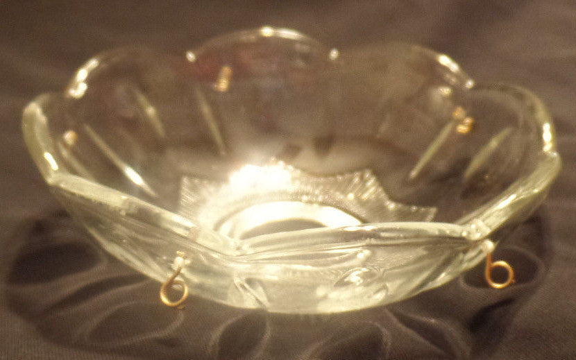 NEW 4" Pressed Glass Round Lamp Prism Chandelier Bobeche w/ 5 Brass Pins #BB902
