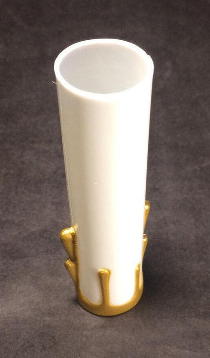 New 4" WHITE PLASTIC CANDELABRA SOCKET Chandelier CANDLE COVER WITH GOLD DRIPS