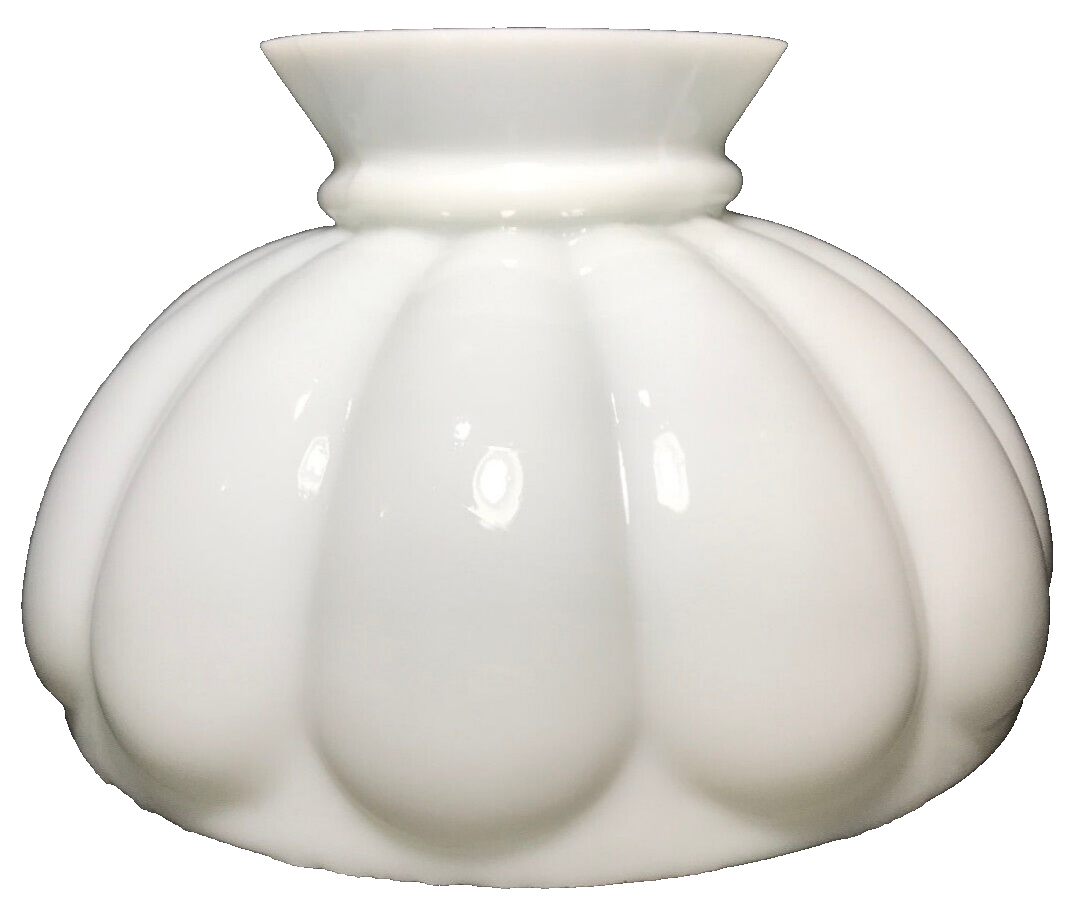 New Melon Student Lamp Shade, Opal White Glass 10" Fitter Hand Blown Made In USA