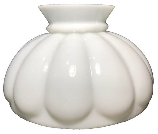 New Melon Student Lamp Shade, Opal White Glass 10" Fitter Hand Blown Made In USA