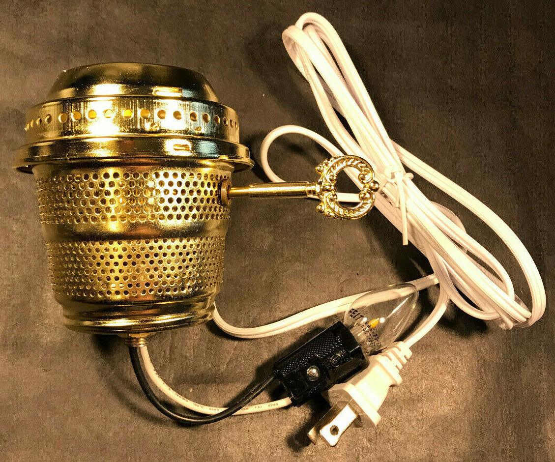 Brass Electric Burner 3 - Way With Bottom Nite Lite & White Cord for Aladdin Lamps - Stone Door Lamps
