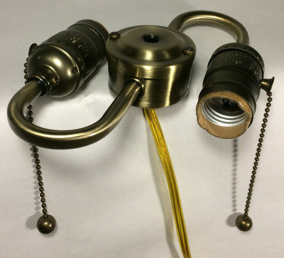New Wired S-Type 2-Light Lamp Cluster w/ Pull Chain Sockets, Antique Finish 412A