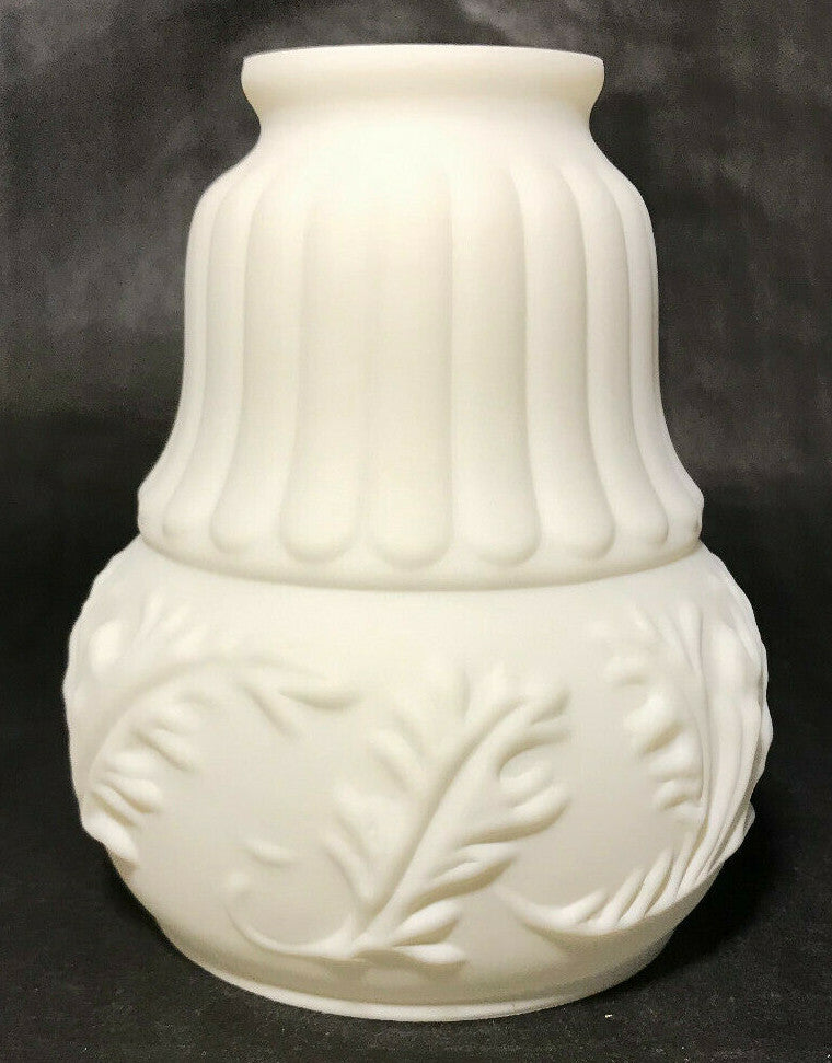 New Satin White Early Style Embossed Leaves Fixture Shade, 2 1/4" Fitter, #FS406