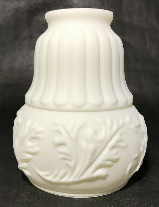New Satin White Early Style Embossed Leaves Fixture Shade, 2 1/4" Fitter, #FS406