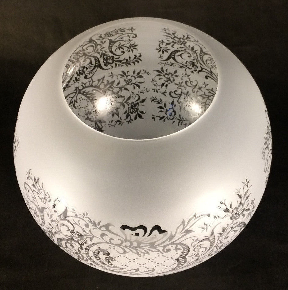 8" Venicia Satin Etched Floral Scene Gas Oil Ball Lamp Shade - 4" fitter  PS503i