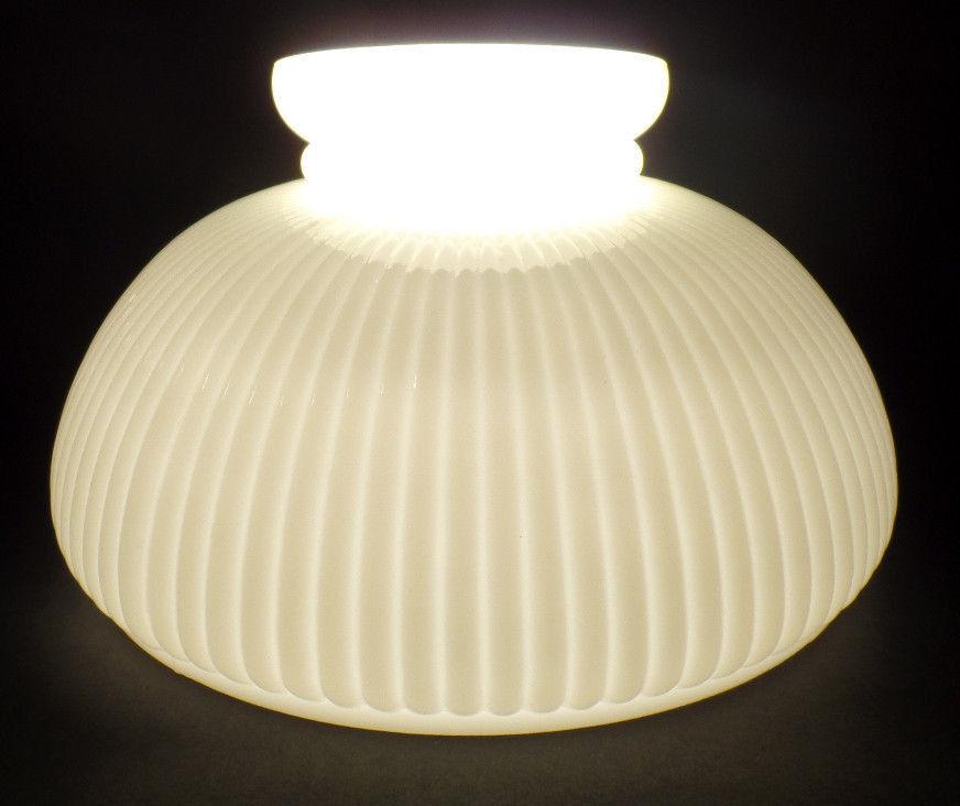 New 10" Opal White Milk Glass Ribbed Student Lamp Shade, Low Top, USA Made SH005 - Stone Door Lamps