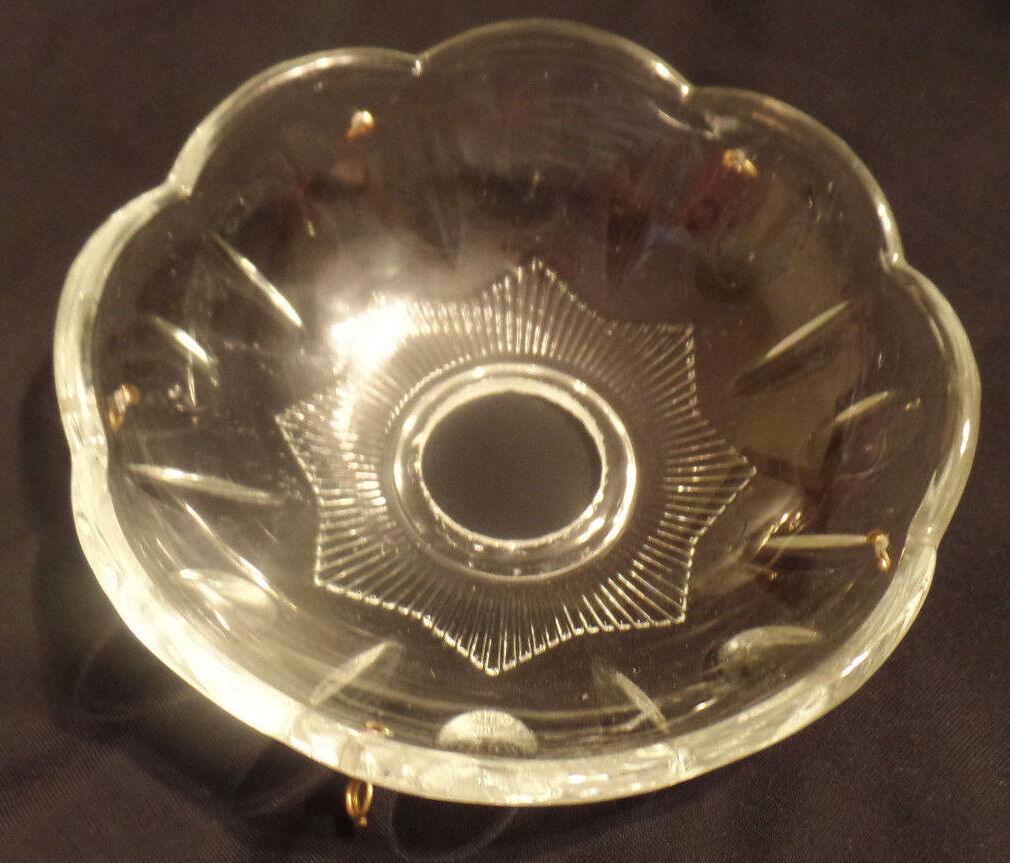 NEW 4" Pressed Glass Round Lamp Prism Chandelier Bobeche w/ 5 Brass Pins #BB902 - Stone Door Lamps